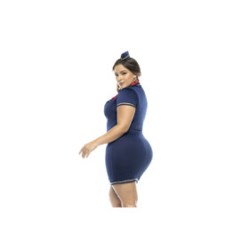 Costume hôtesse de l'air 3 pièces grande taille, robe avec zip fonctionnel, tour de cou et coiffe 